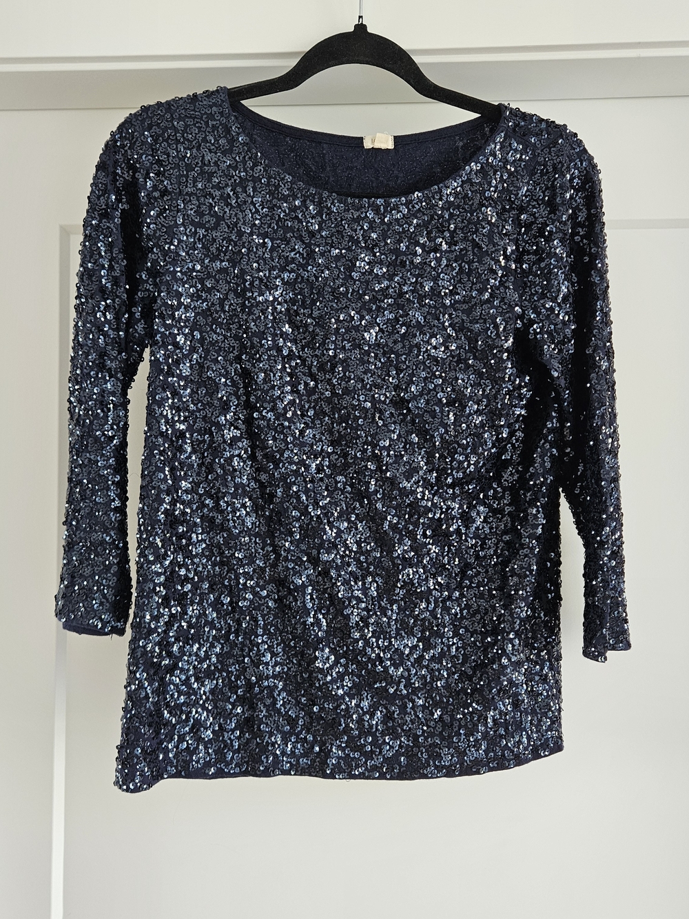 J. Crew Factory Navy Sequin Scoop-Neck Long Sleeve Top Sz Small